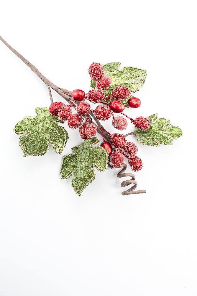 Artificial Christmas Red Berry Leaf Jewel Spray - 20" - Greenery MarketArtificial Flowers229697
