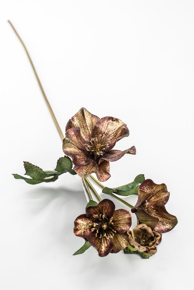 Artificial Coffee & Gold Glitter Helleborus Spray - 26" - Greenery MarketArtificial FloraXF692-COF