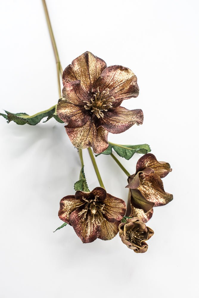 Artificial Coffee & Gold Glitter Helleborus Spray - 26" - Greenery MarketArtificial FloraXF692-COF
