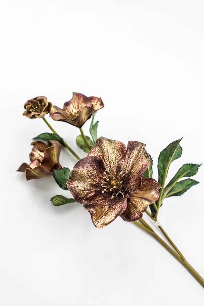 Artificial Coffee & Gold Glitter Helleborus Spray - 26" - Greenery MarketArtificial FloraXF692-COF