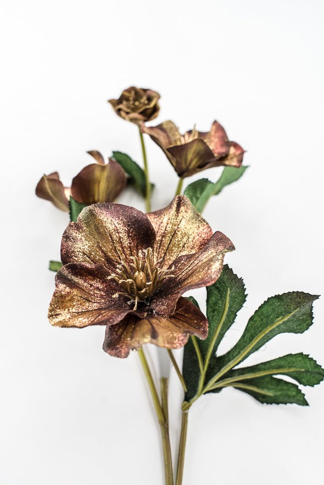 Artificial Coffee & Gold Glitter Helleborus Spray - 26" - Greenery MarketArtificial FloraXF692-COF
