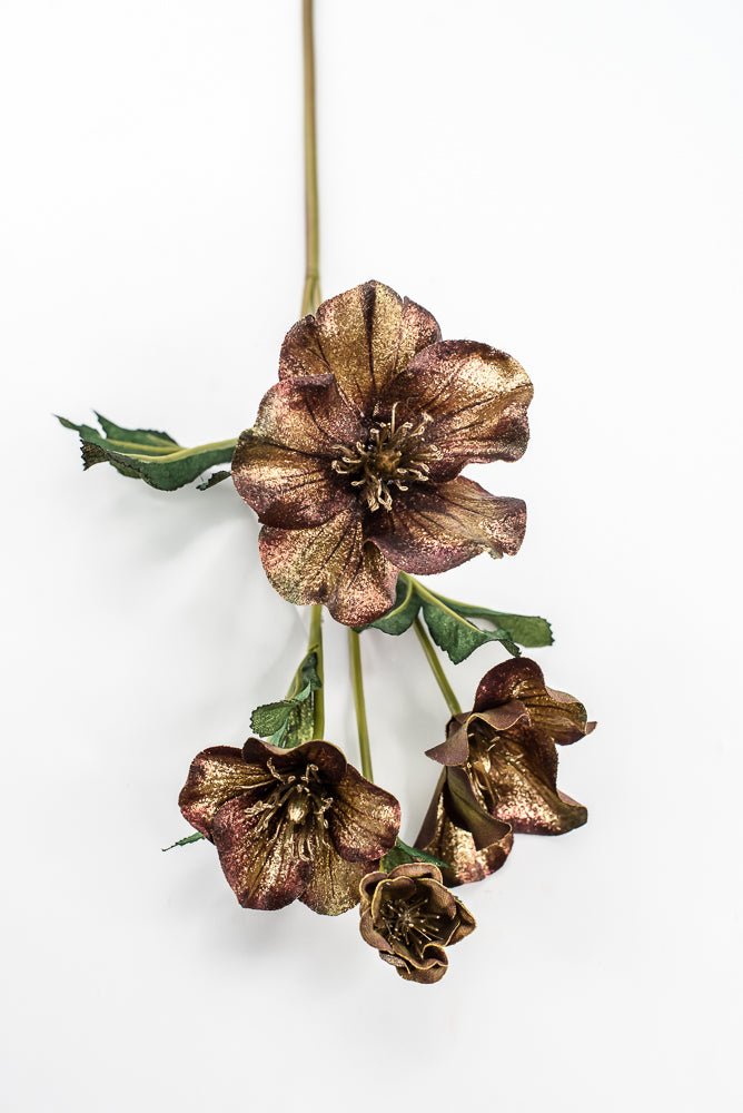 Artificial Coffee & Gold Glitter Helleborus Spray - 26" - Greenery MarketArtificial FloraXF692-COF
