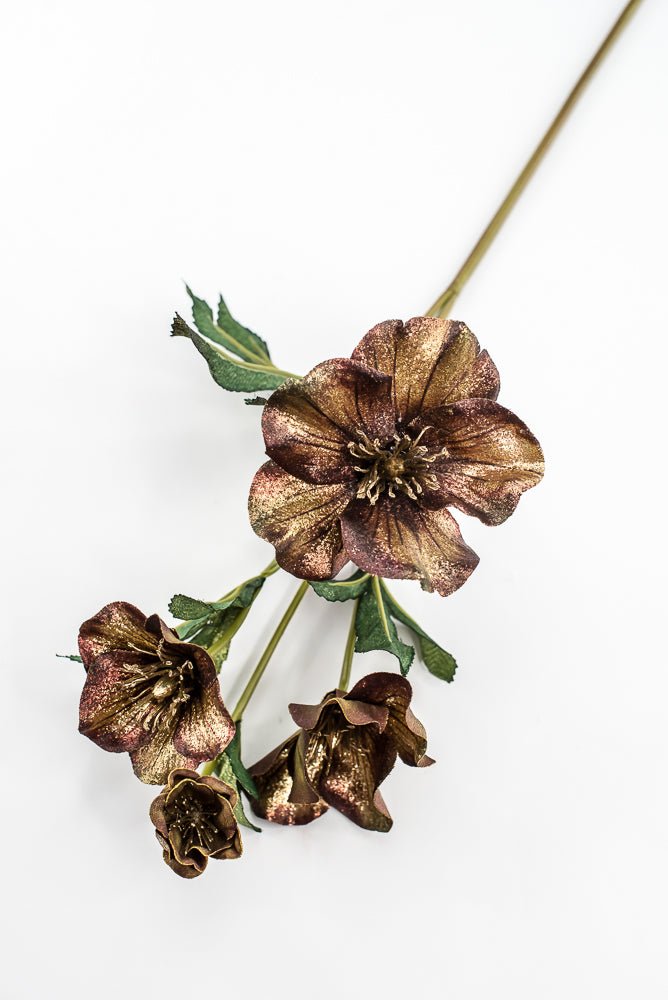 Artificial Coffee & Gold Glitter Helleborus Spray - 26" - Greenery MarketArtificial FloraXF692-COF