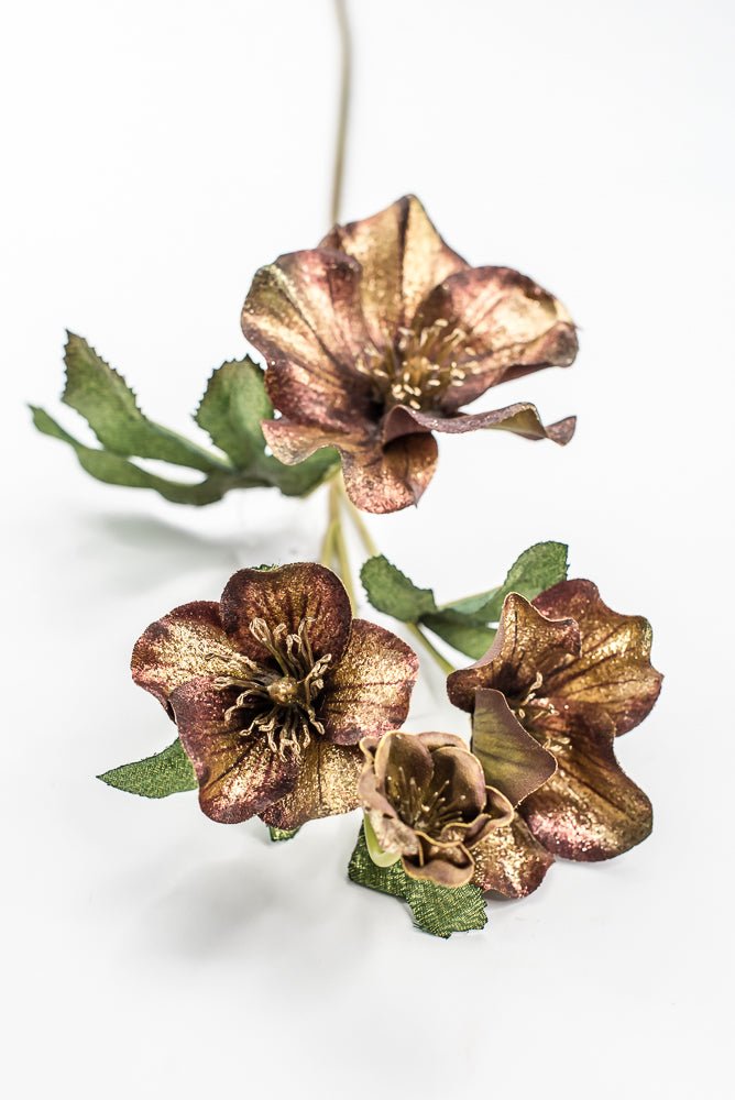 Artificial Coffee & Gold Glitter Helleborus Spray - 26" - Greenery MarketArtificial FloraXF692-COF