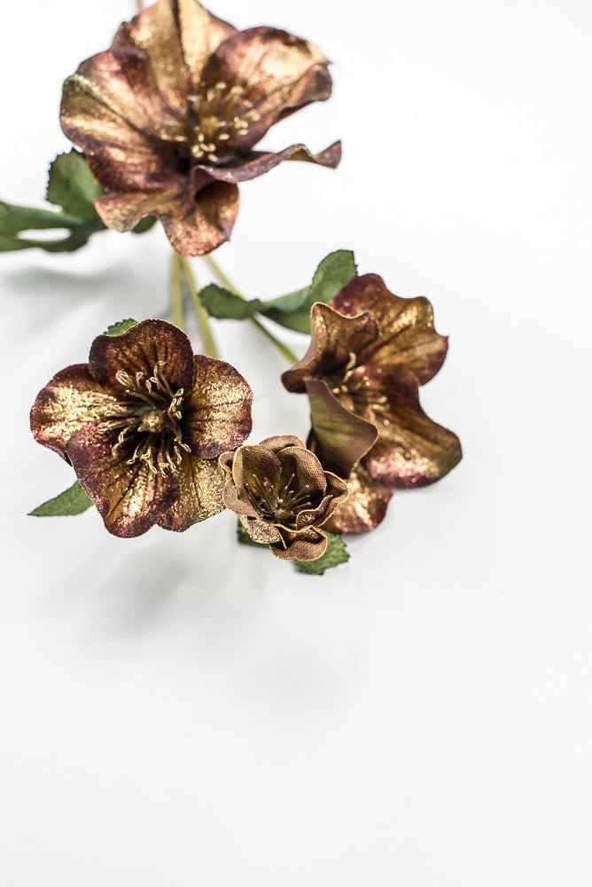 Artificial Coffee & Gold Glitter Helleborus Spray - 26" - Greenery MarketArtificial FloraXF692-COF