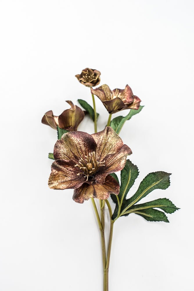 Artificial Coffee & Gold Glitter Helleborus Spray - 26" - Greenery MarketArtificial FloraXF692-COF