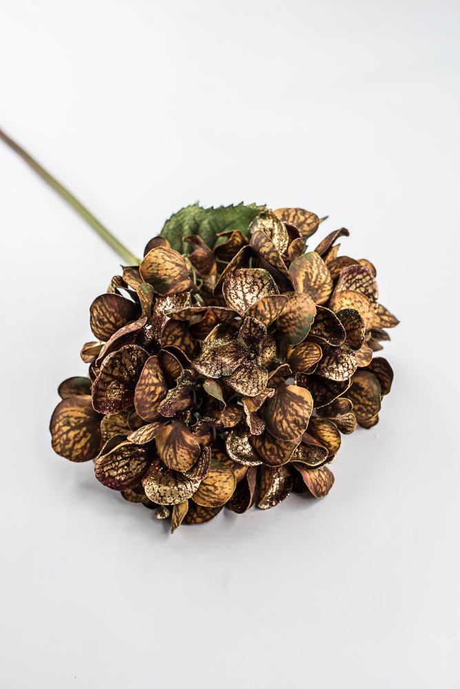 Artificial Coffee & Gold Glitter Hydrangea Spray - 22" - Greenery MarketArtificial FloraXF693-COF