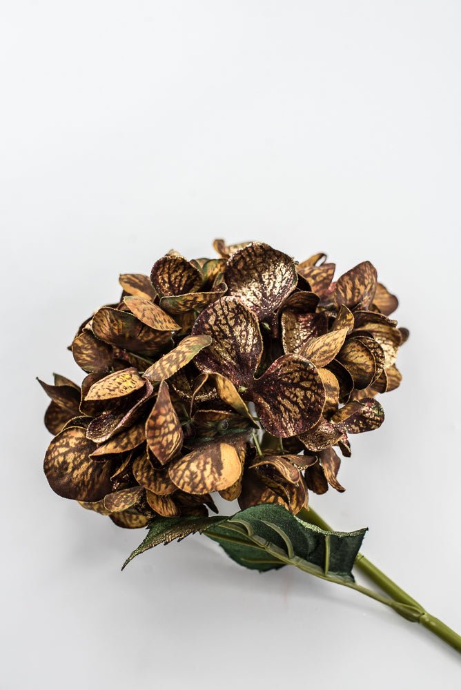 Artificial Coffee & Gold Glitter Hydrangea Spray - 22" - Greenery MarketArtificial FloraXF693-COF