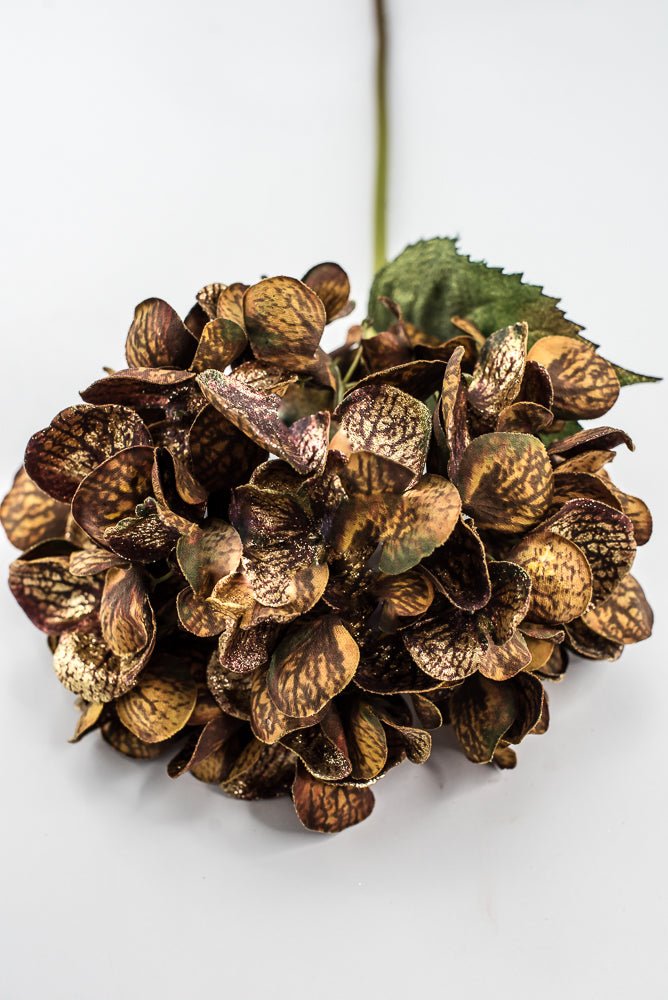Artificial Coffee & Gold Glitter Hydrangea Spray - 22" - Greenery MarketArtificial FloraXF693-COF