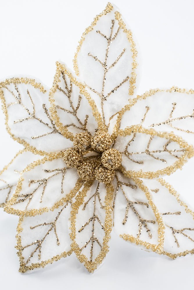 Artificial Cream & Gold Poinsettia Stem - 20" - Greenery MarketArtificial Flowers277657