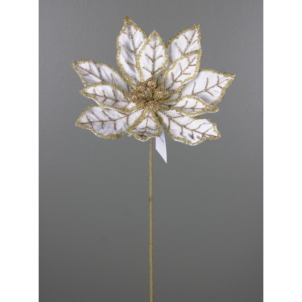 Artificial Cream & Gold Poinsettia Stem - 20" - Greenery MarketArtificial Flowers277657
