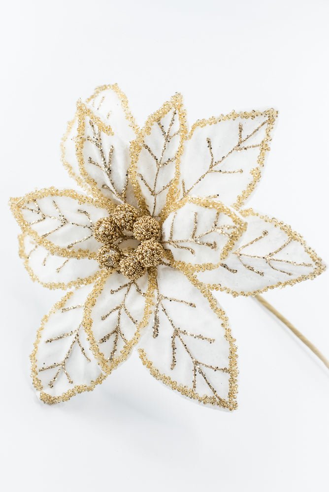 Artificial Cream & Gold Poinsettia Stem - 20" - Greenery MarketArtificial Flowers277657