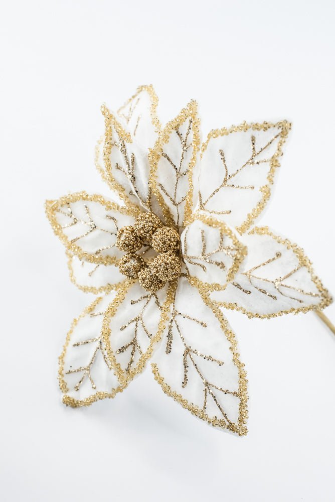 Artificial Cream & Gold Poinsettia Stem - 20" - Greenery MarketArtificial Flowers277657