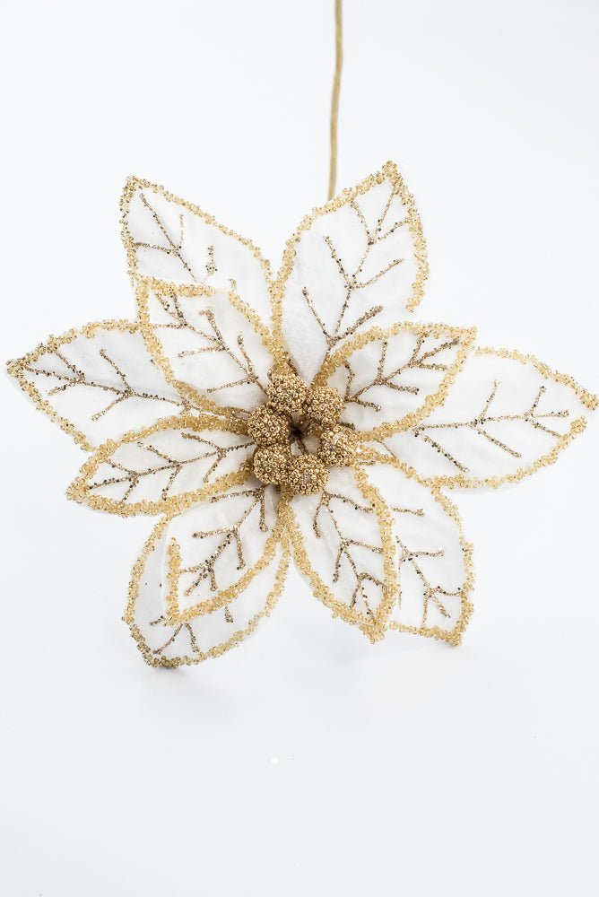 Artificial Cream & Gold Poinsettia Stem - 20" - Greenery MarketArtificial Flowers277657