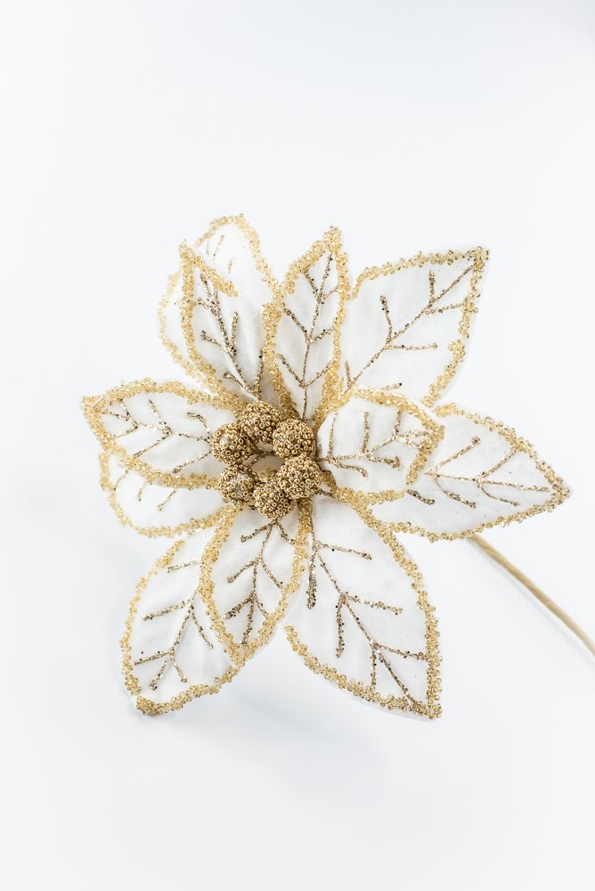 Artificial Cream & Gold Poinsettia Stem - 20" - Greenery MarketArtificial Flowers277657