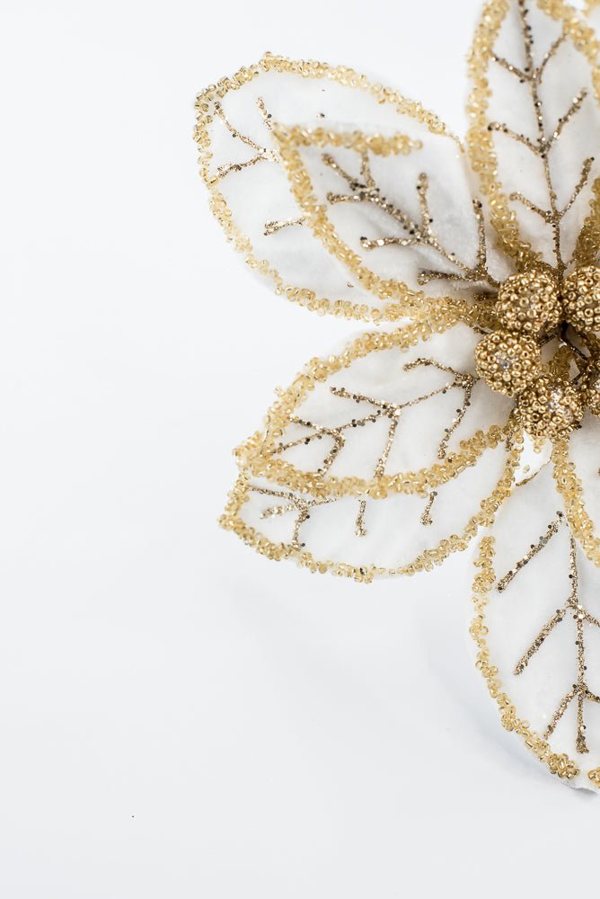 Artificial Cream & Gold Poinsettia Stem - 20" - Greenery MarketArtificial Flowers277657