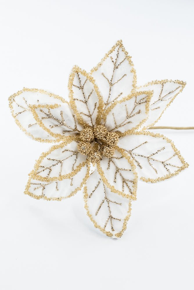 Artificial Cream & Gold Poinsettia Stem - 20" - Greenery MarketArtificial Flowers277657