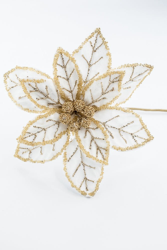 Artificial Cream & Gold Poinsettia Stem - 20" - Greenery MarketArtificial Flowers277657