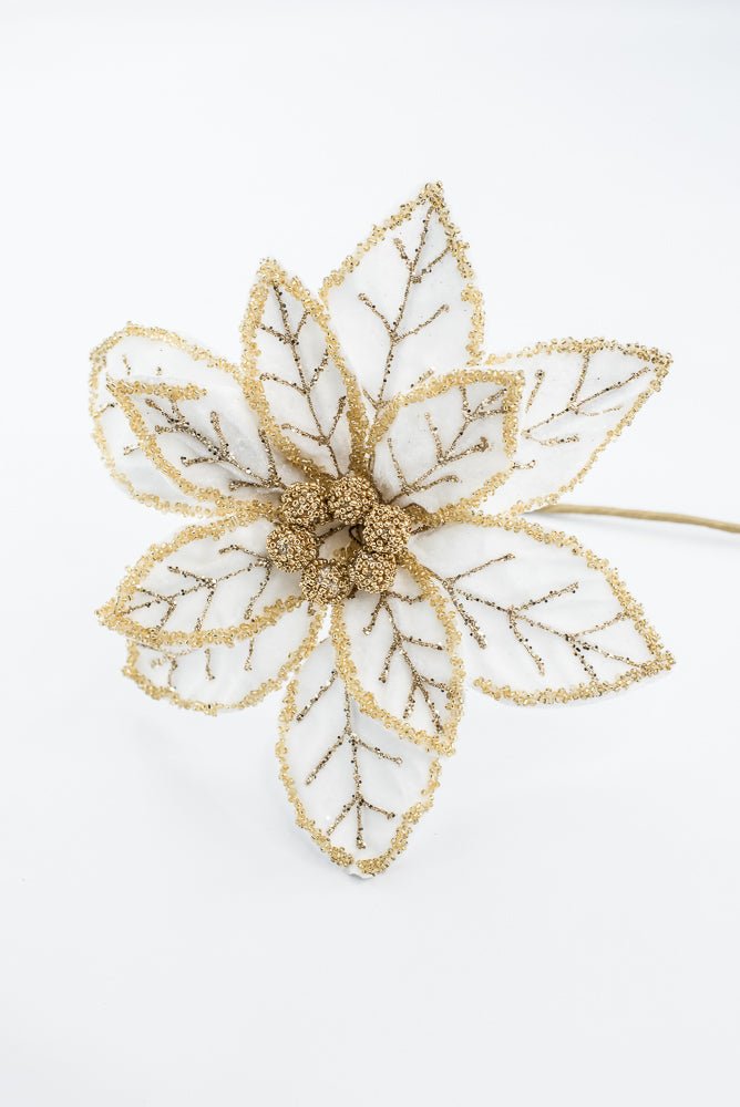 Artificial Cream & Gold Poinsettia Stem - 20" - Greenery MarketArtificial Flowers277657