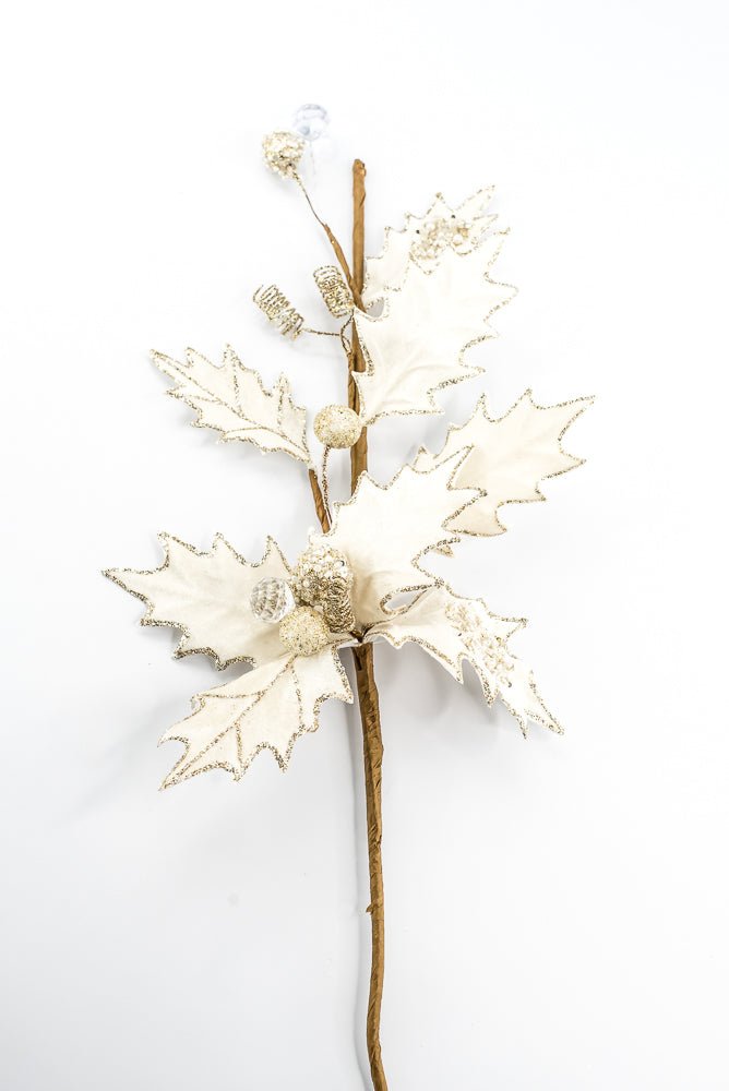 Artificial Cream Velvet Holly Berry With Glitter Spray - 25" - Greenery MarketArtificial Flora85855-CR