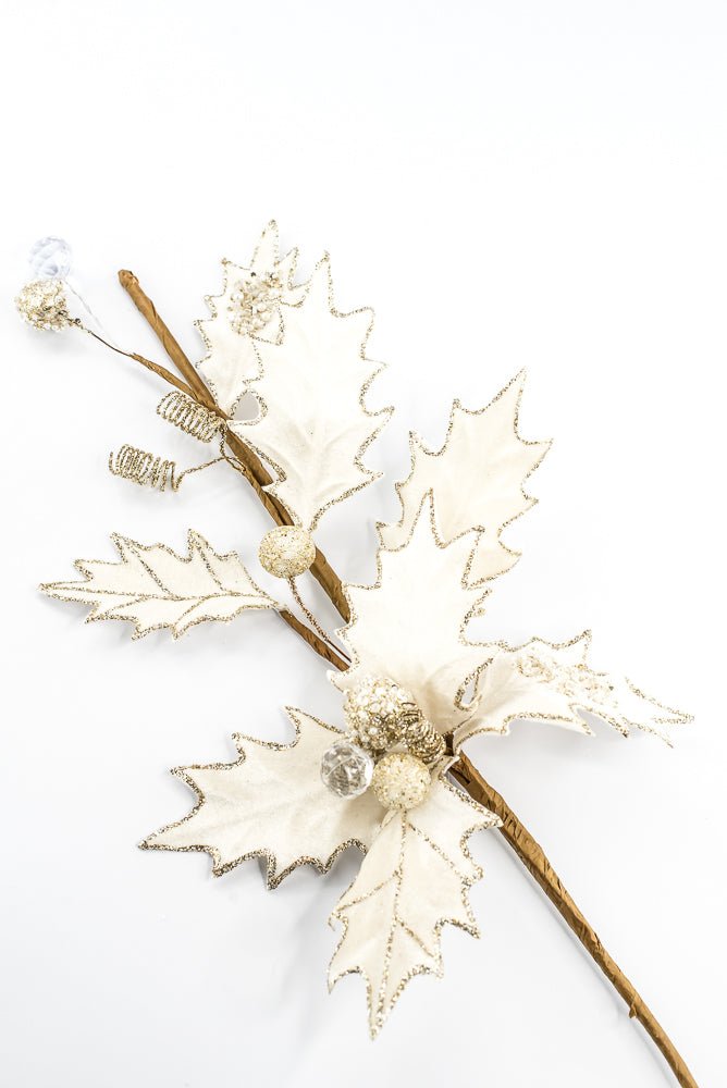 Artificial Cream Velvet Holly Berry With Glitter Spray - 25" - Greenery MarketArtificial Flora85855-CR