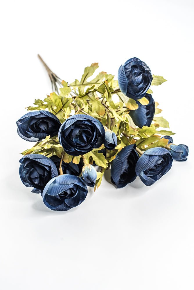 Artificial, Dark Blue, Ranunculus Bush - 18" - Greenery MarketArtificial Flora85887-BL