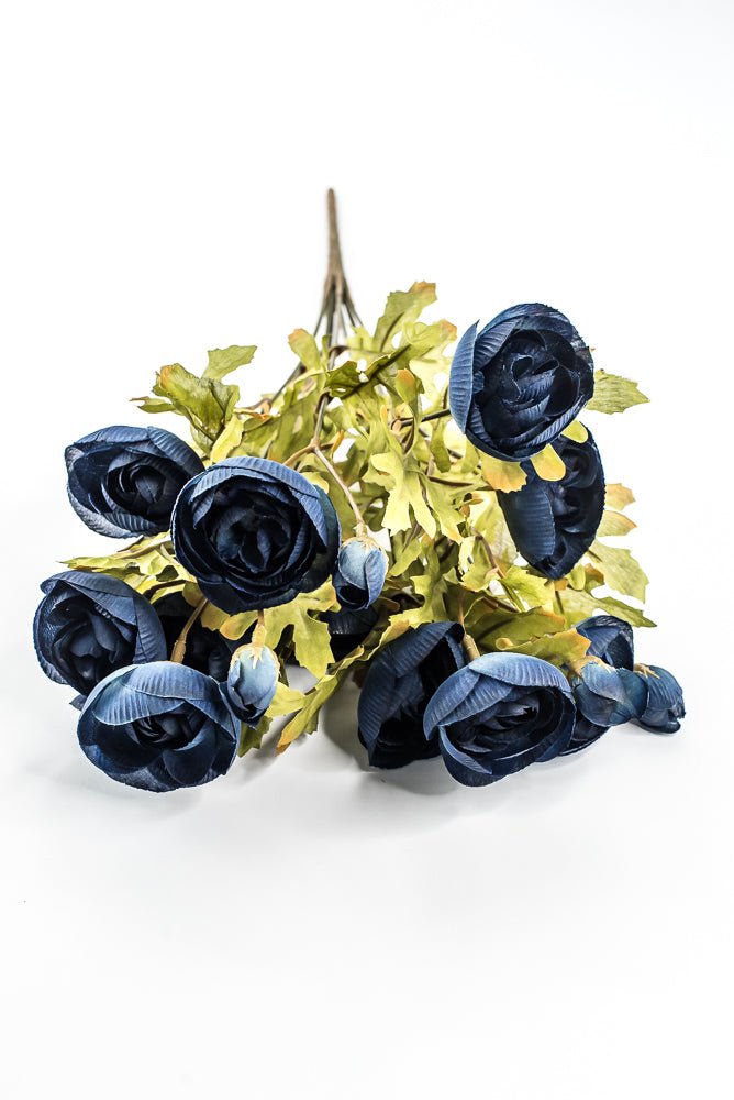 Artificial, Dark Blue, Ranunculus Bush - 18" - Greenery MarketArtificial Flora85887-BL