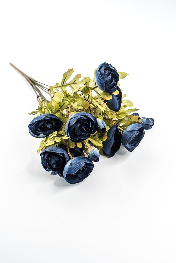 Artificial, Dark Blue, Ranunculus Bush - 18" - Greenery MarketArtificial Flora85887-BL
