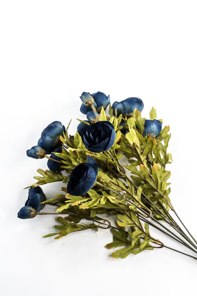 Artificial, Dark Blue, Ranunculus Bush - 18" - Greenery MarketArtificial Flora85887-BL