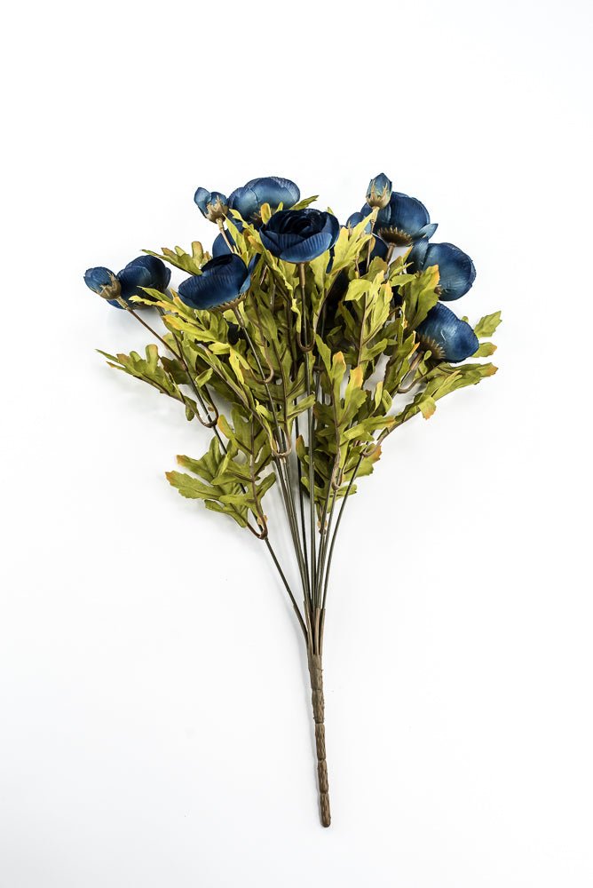 Artificial, Dark Blue, Ranunculus Bush - 18" - Greenery MarketArtificial Flora85887-BL