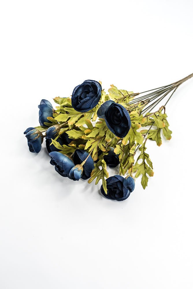 Artificial, Dark Blue, Ranunculus Bush - 18" - Greenery MarketArtificial Flora85887-BL