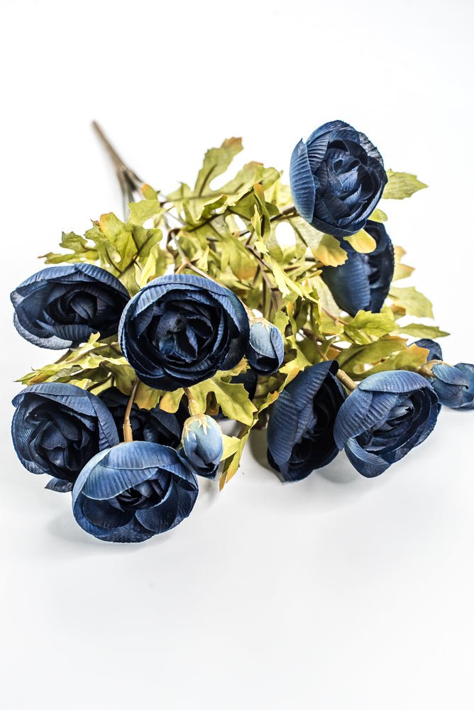 Artificial, Dark Blue, Ranunculus Bush - 18" - Greenery MarketArtificial Flora85887-BL