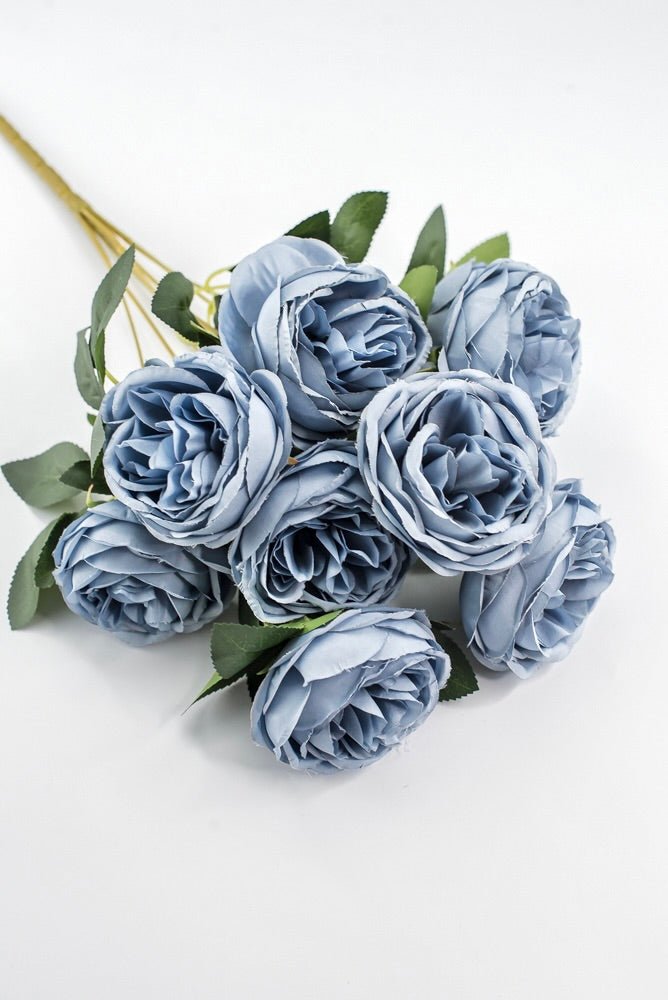 Artificial Dusty Blue Cabbage Rose Bush - 17.5" - Greenery MarketArtificial Flora35133DTBL