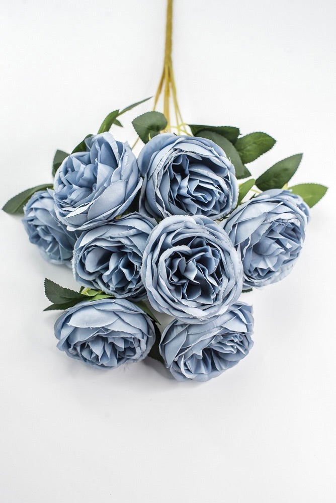 Artificial Dusty Blue Cabbage Rose Bush - 17.5" - Greenery MarketArtificial Flora35133DTBL