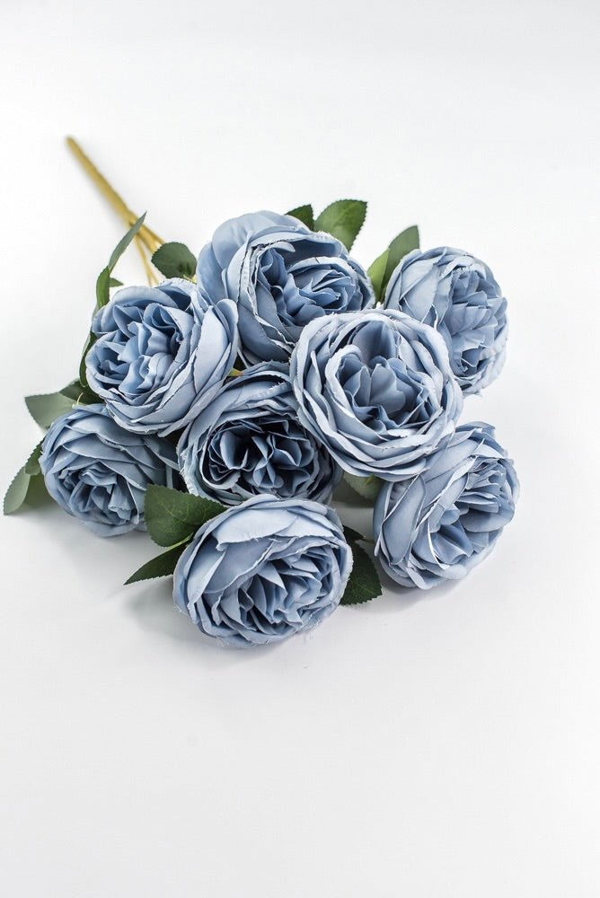 Artificial Dusty Blue Cabbage Rose Bush - 17.5" - Greenery MarketArtificial Flora35133DTBL