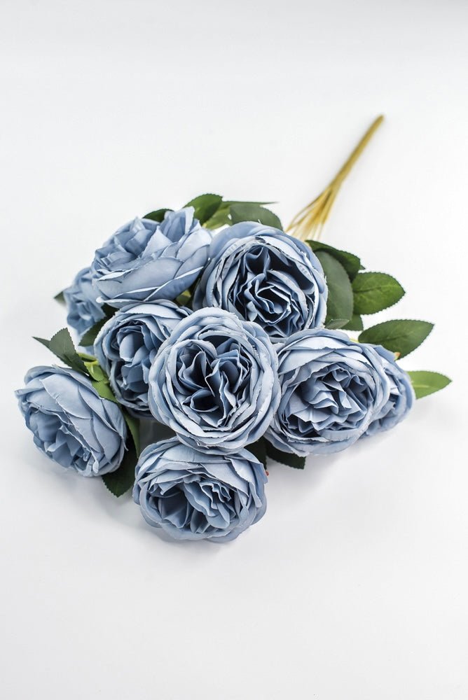 Artificial Dusty Blue Cabbage Rose Bush - 17.5" - Greenery MarketArtificial Flora35133DTBL