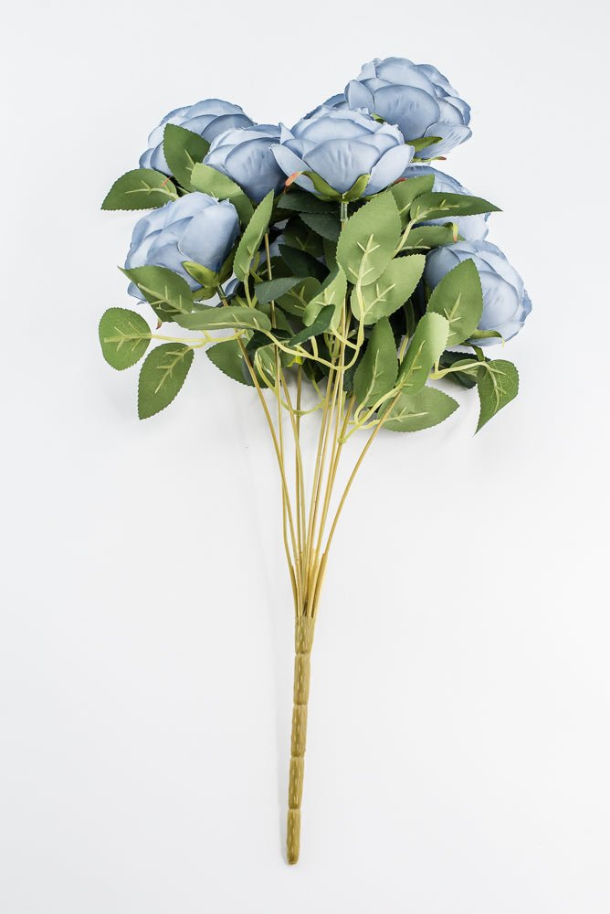 Artificial Dusty Blue Cabbage Rose Bush - 17.5" - Greenery MarketArtificial Flora35133DTBL