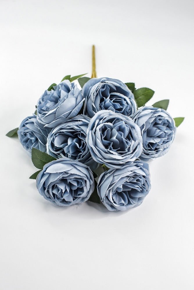 Artificial Dusty Blue Cabbage Rose Bush - 17.5" - Greenery MarketArtificial Flora35133DTBL