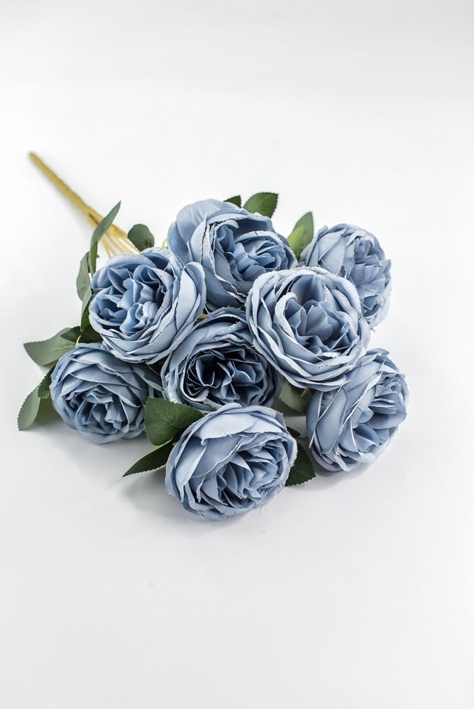 Artificial Dusty Blue Cabbage Rose Bush - 17.5" - Greenery MarketArtificial Flora35133DTBL