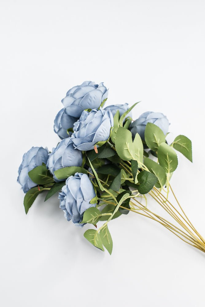 Artificial Dusty Blue Cabbage Rose Bush - 17.5" - Greenery MarketArtificial Flora35133DTBL