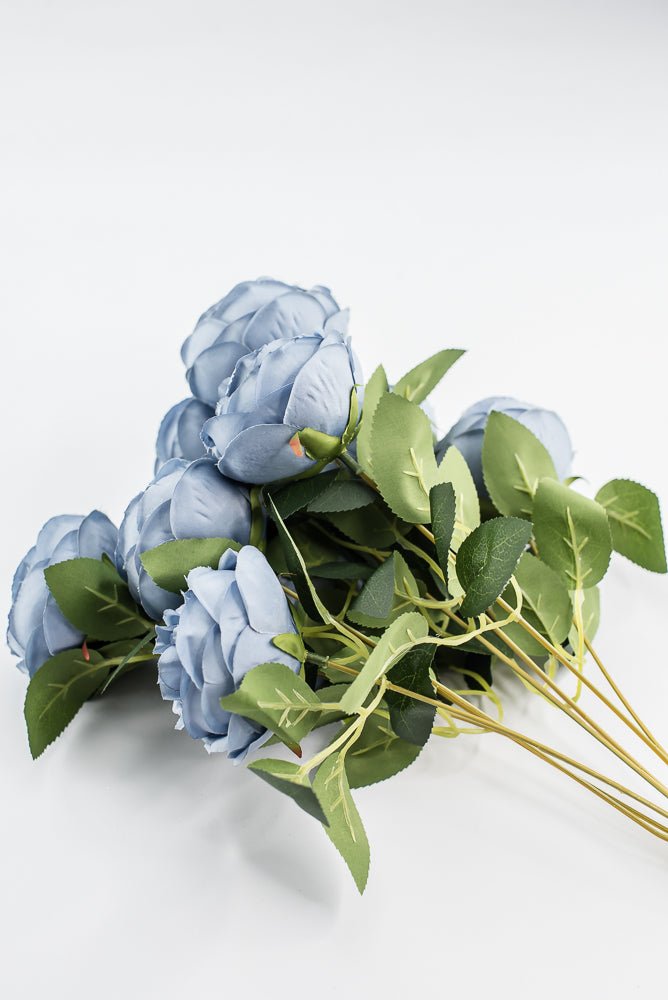 Artificial Dusty Blue Cabbage Rose Bush - 17.5" - Greenery MarketArtificial Flora35133DTBL