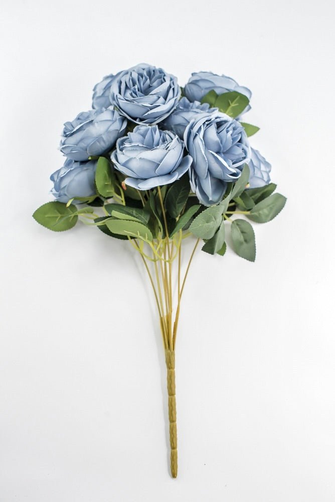 Artificial Dusty Blue Cabbage Rose Bush - 17.5" - Greenery MarketArtificial Flora35133DTBL