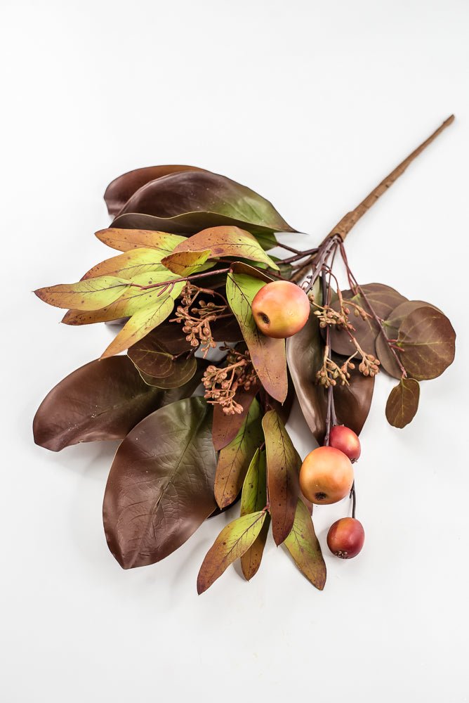 Artificial Fall Magnolia & Crabapple Spray - 18" - Greenery MarketPM3576