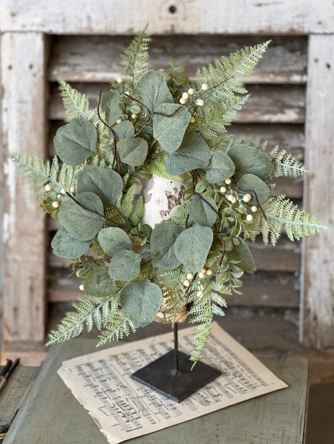 Artificial fern, twigs, and eucalyptus mini candle ring 6.5” - Greenery MarketgreeneryBR6221