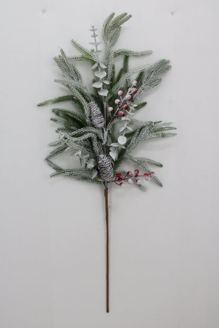 Artificial Frosted Pine Berry Pinecone Spray - 33" - Greenery MarketArtificial Flora65848