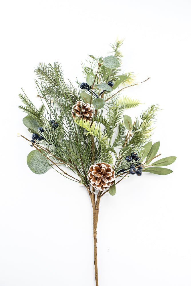 Artificial Frosted Pine Eucalyptus Pinecone & Blueberry Spray - 32" - Greenery MarketArtificial Flora65759