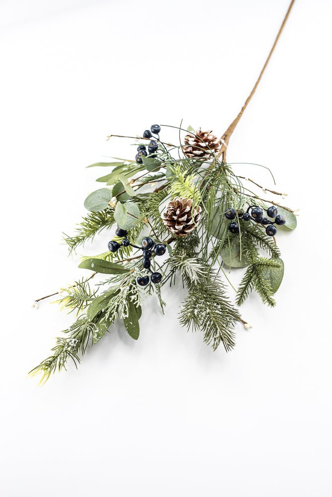 Artificial Frosted Pine Eucalyptus Pinecone & Blueberry Spray - 32" - Greenery MarketArtificial Flora65759