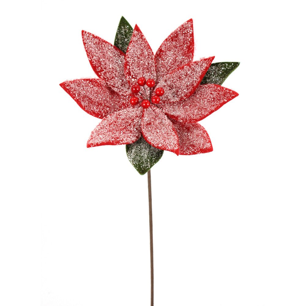 Artificial Frosted Red Poinsettia Stem - 20" - Greenery MarketArtificial Flowers278075