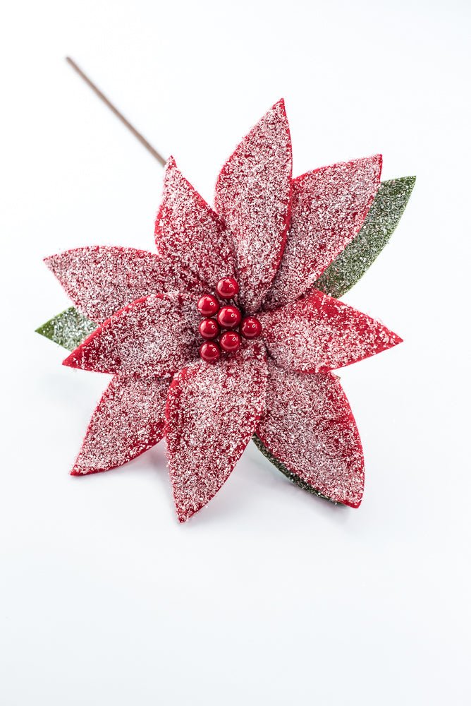 Artificial Frosted Red Poinsettia Stem - 20" - Greenery MarketArtificial Flowers278075