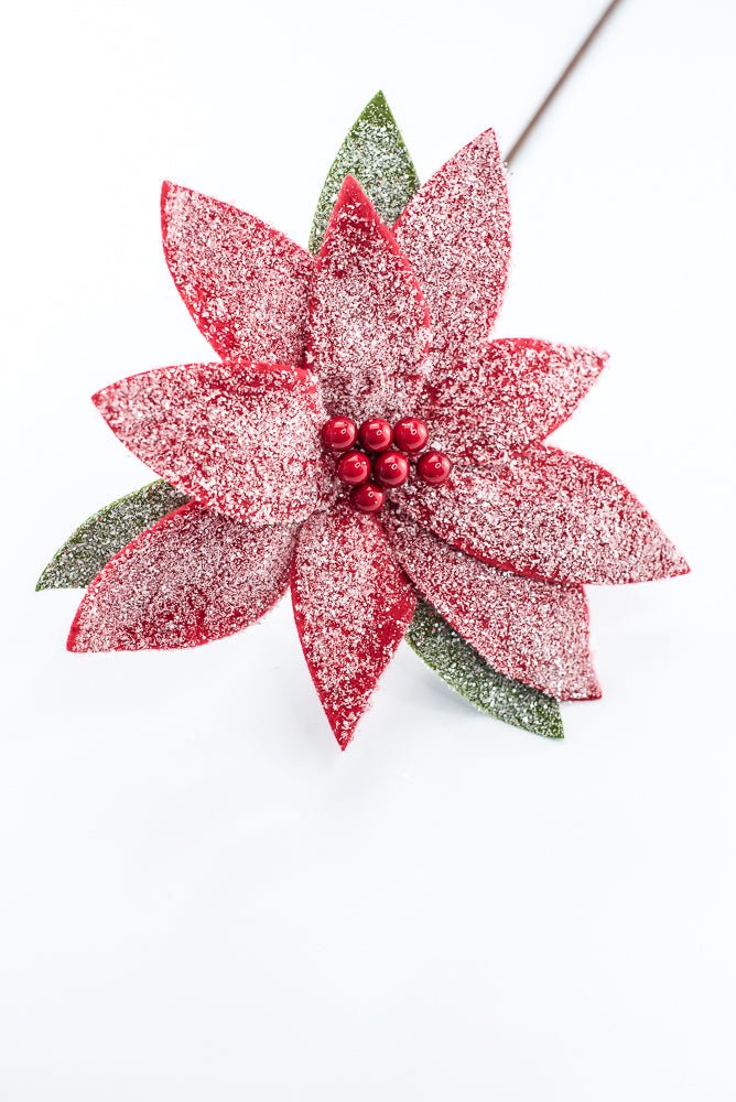 Artificial Frosted Red Poinsettia Stem - 20" - Greenery MarketArtificial Flowers278075